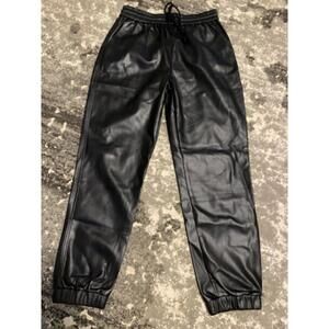 Double Zero Pants Black Jogger High Rise Faux Leather Med